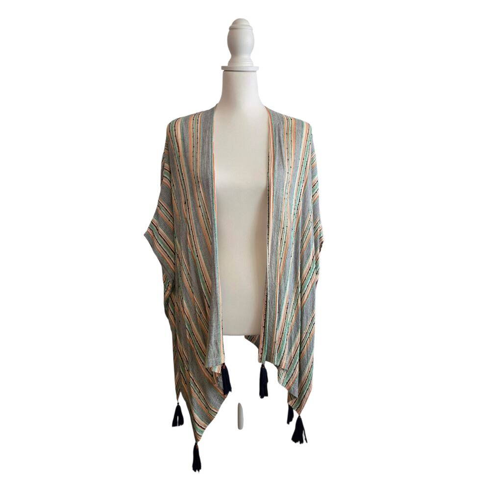 Boho Embroidered Fringe Trim Kimono Top Free Size Multicolor Festival Vacation - Picture 3 of 9